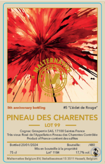 pineau des charentes #5 &quot;L&#039;&eacute;clat de Rouge&quot; (Lot 99) - Malternative Belgium (Grosperrin) - 17,70% - 75cl 